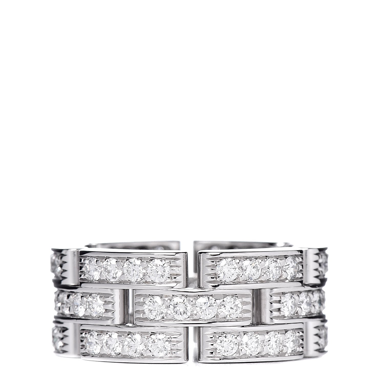 Cartier 18K White Gold Diamond Maillon Panthere 3 Rows Paved Ring 49 4.75 1 of 5