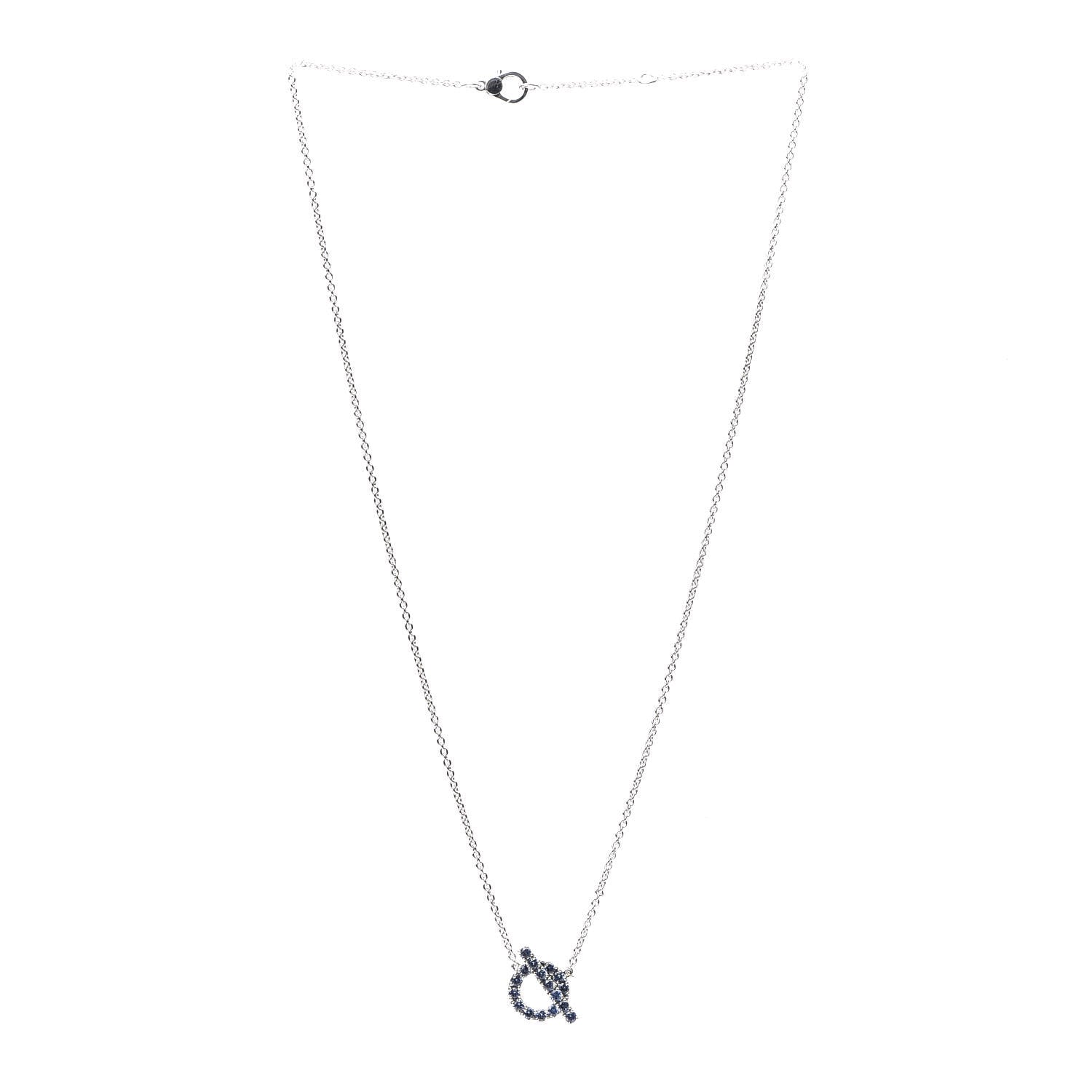 Hermes 18K White Gold Blue Sapphire Finesse Pendant Necklace