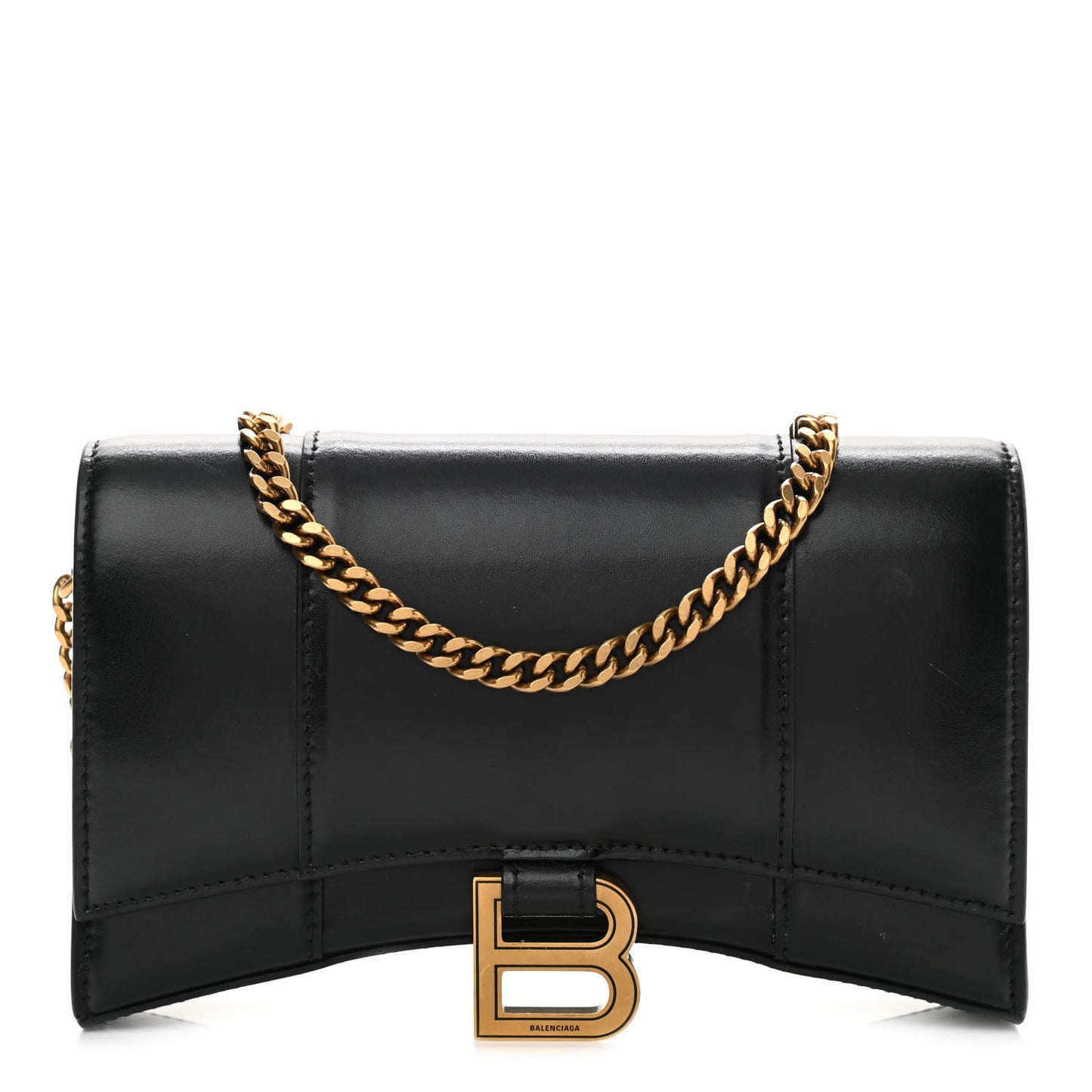 Shiny Box Calfskin Hourglass Chain Bag Black