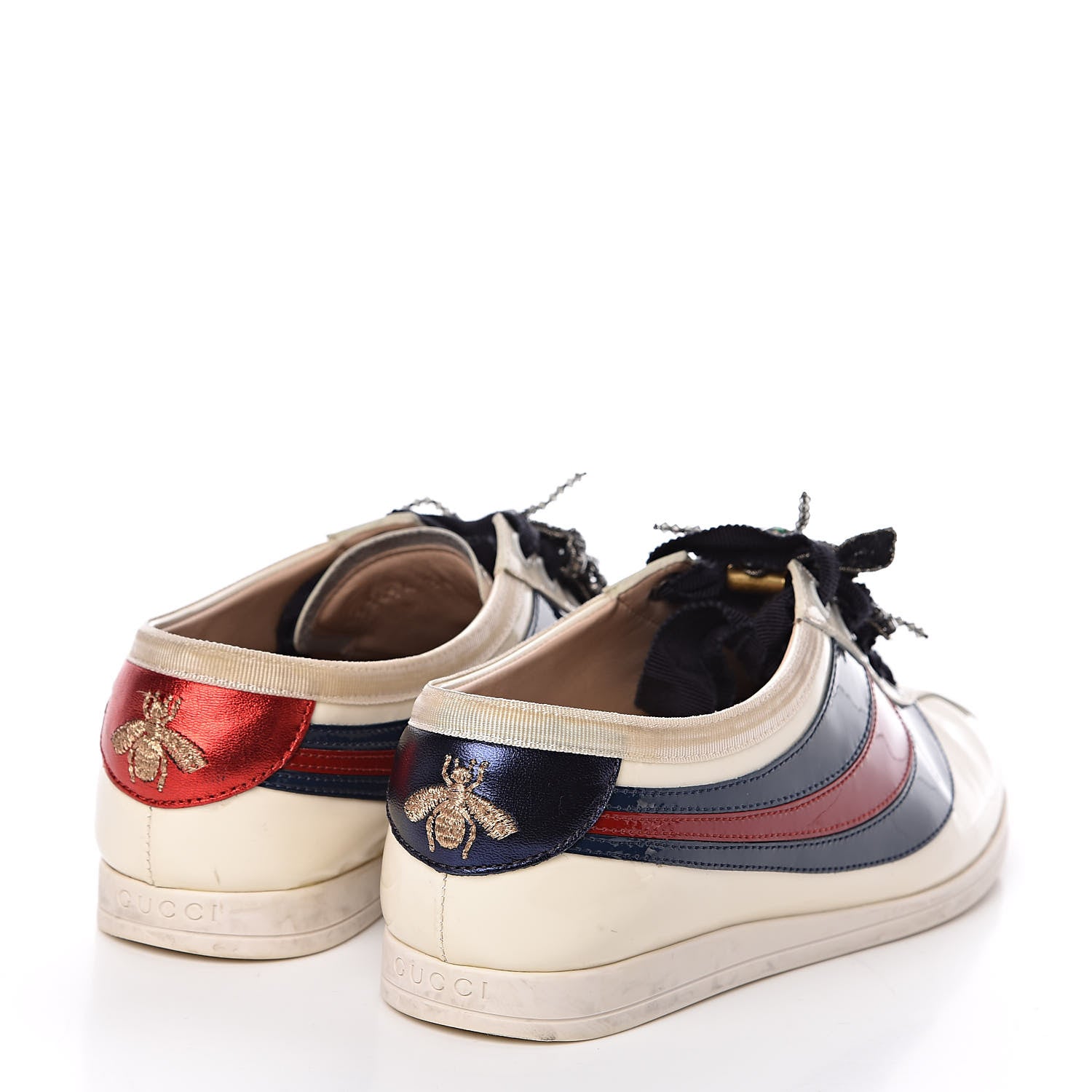 Gucci Patent Calfskin Womens Web Falacer Sneakers 36 White 4 of 13