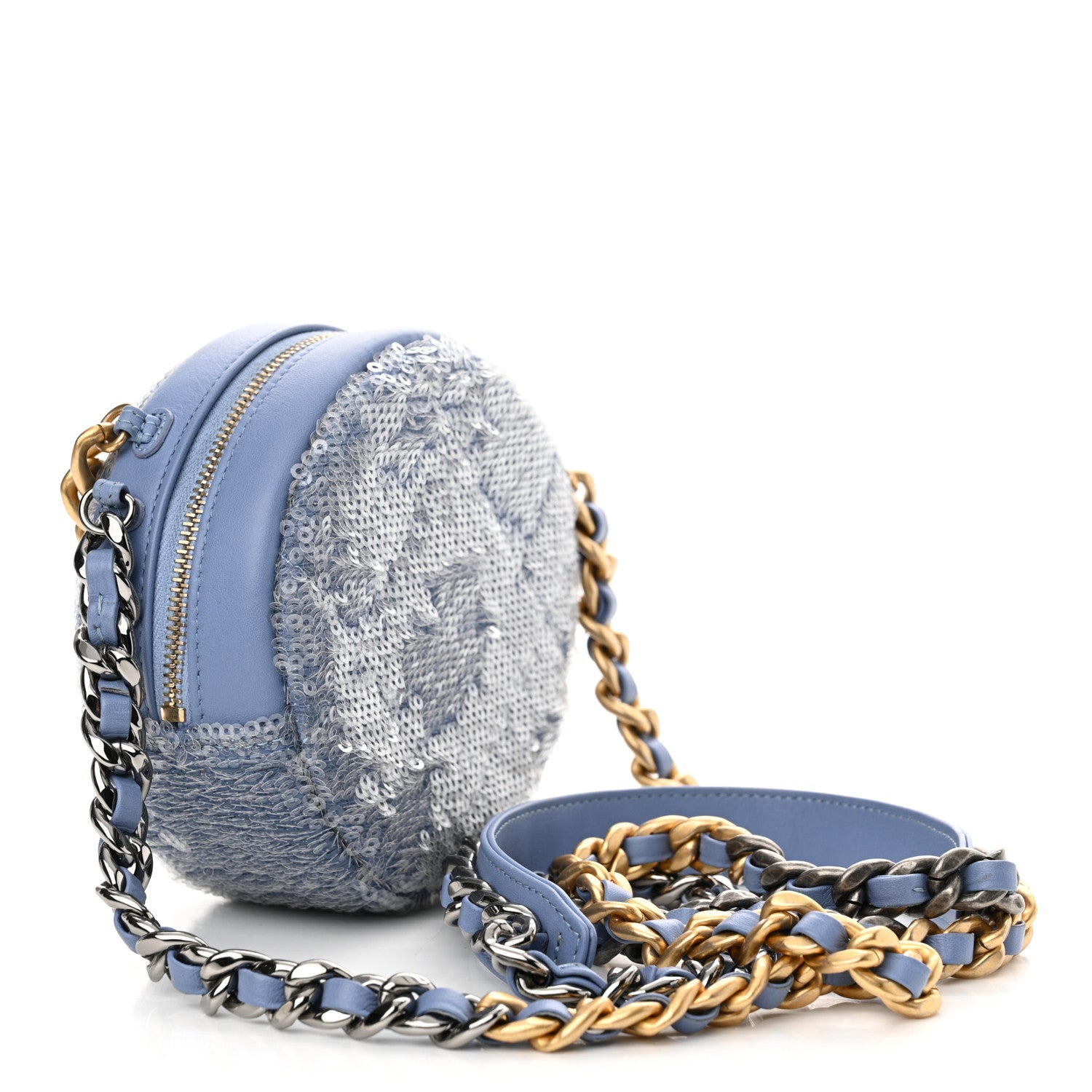 Chanel Sequin Chanel 19 Round Clutch With Chain Light Blue 3 of 10