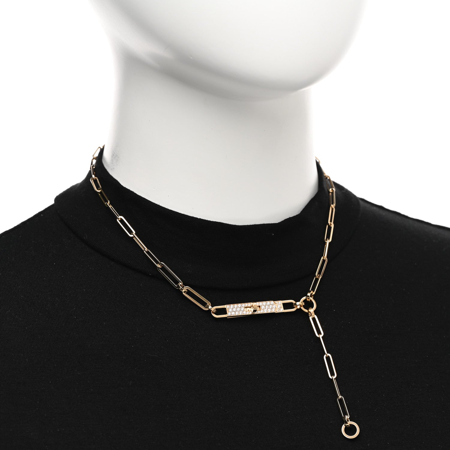 Hermes 18K Yellow Gold Diamond Pave PM Kelly Chaine Lariat Necklace SH 2 of 4