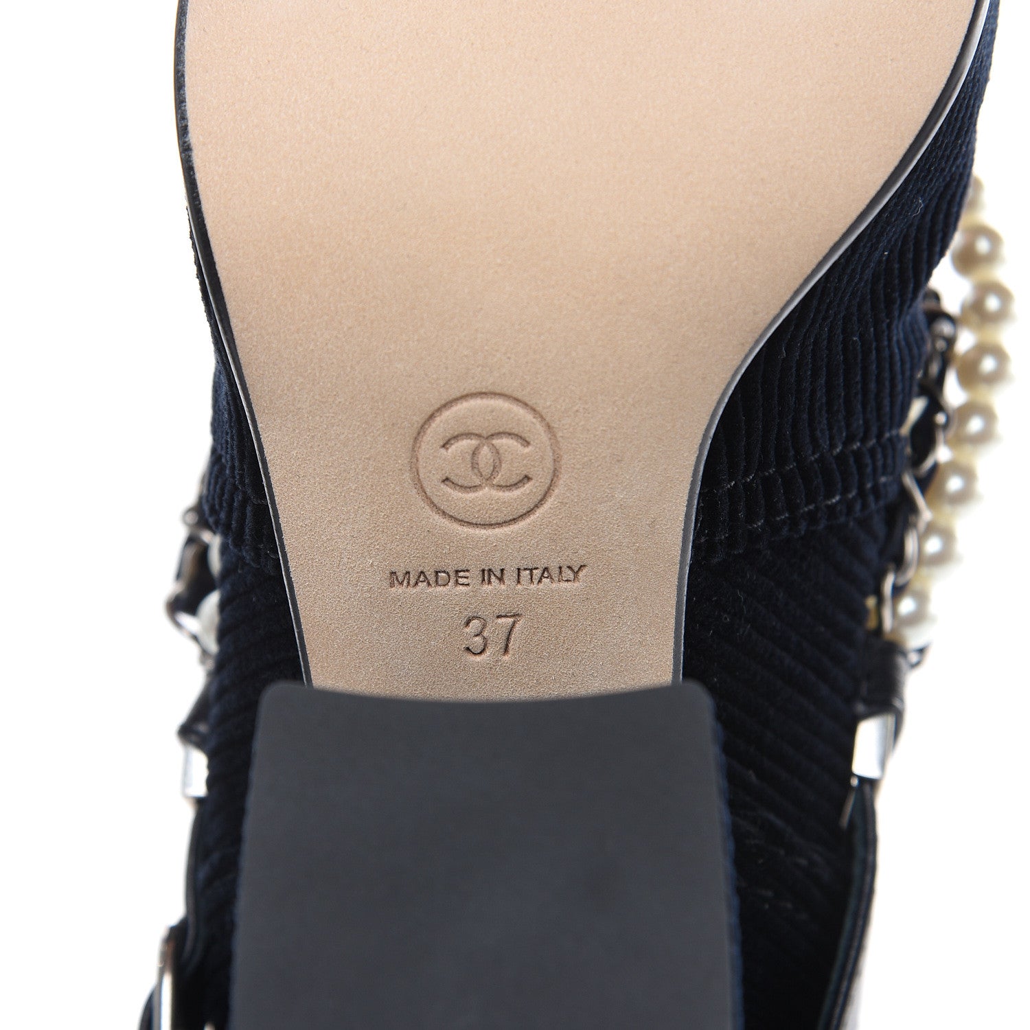 Chanel Velvet Satin Cap Cap Toe Short Boots 37 Navy Black 6 of 7