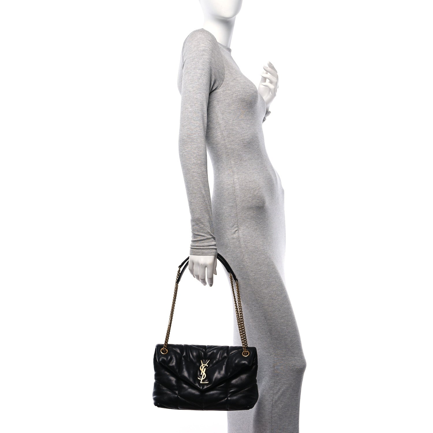 Saint Laurent Lambskin Quilted Small Loulou Puffer Monogram Chain Satchel Black 2 of 11