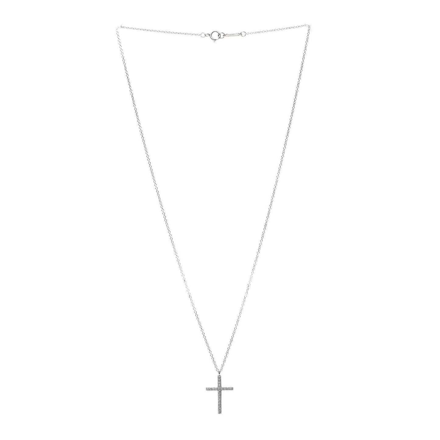 18K White Gold Diamond Medium Cross Pendant Necklace
