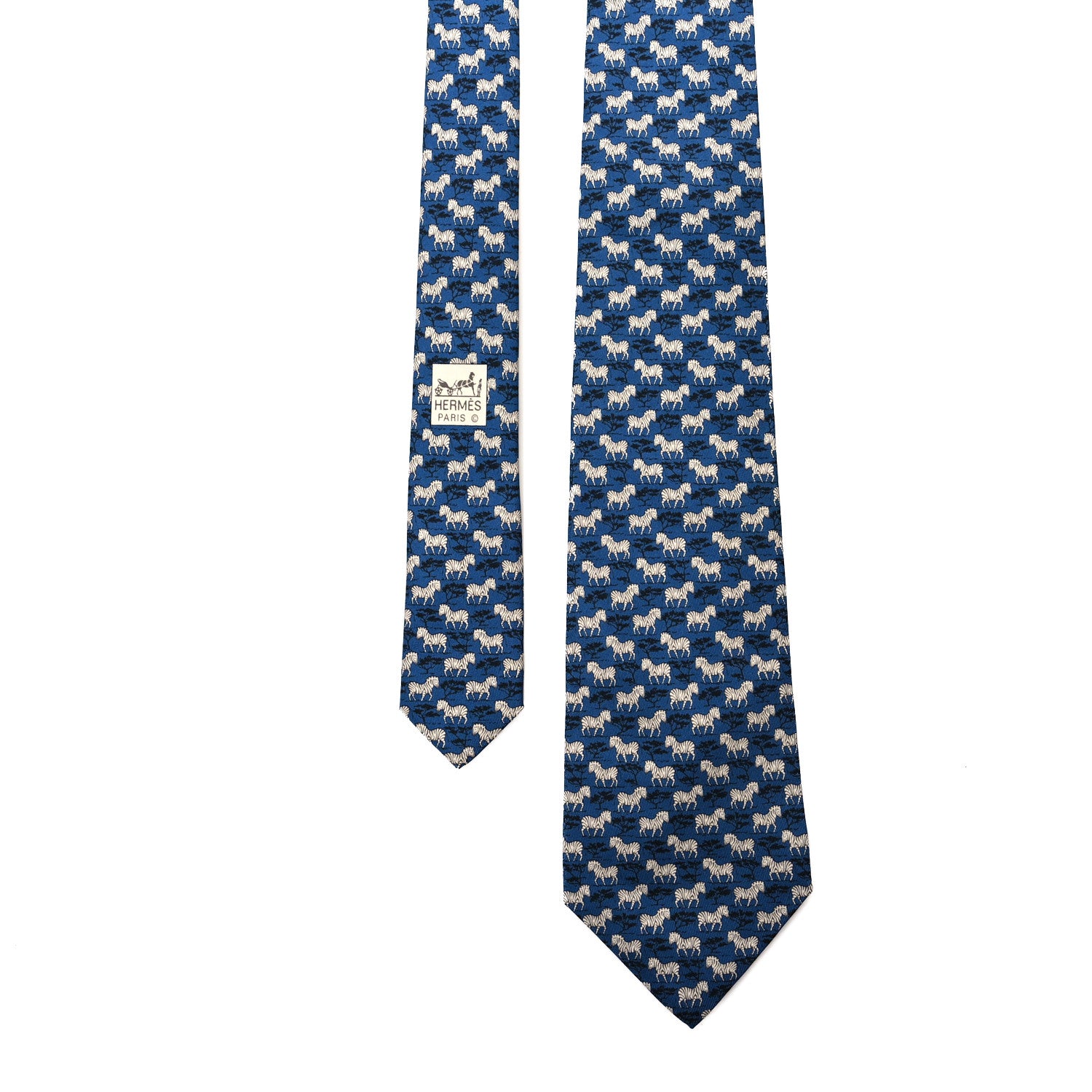 Hermes Printed Silk Mens Neck Tie Bleu 1 of 6