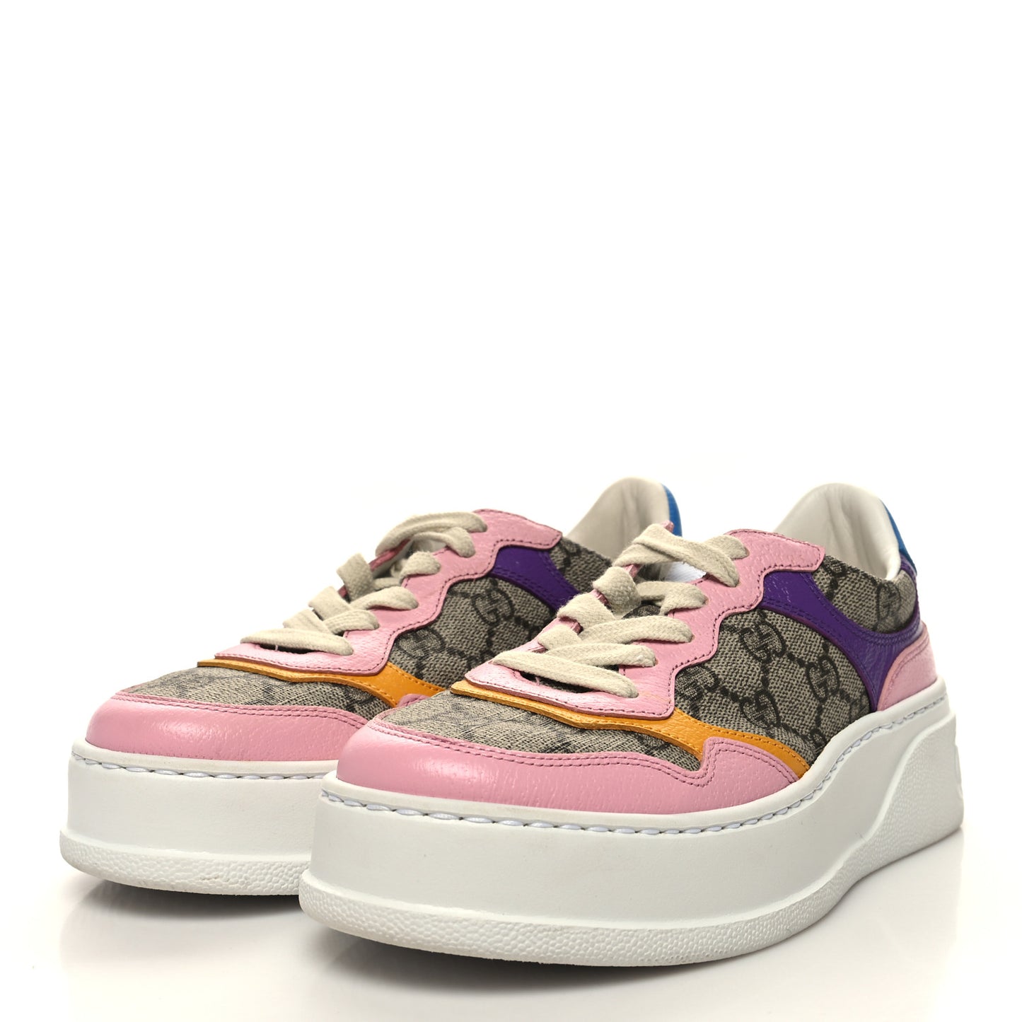 Calfskin GG Supreme Monogram Perforated Womens Platform 55mm Sneakers 35 Beige Ebony Sugar Pink Crop Shine Purple