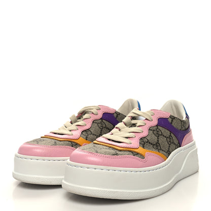 Gucci Calfskin GG Supreme Monogram Perforated Womens Platform 55mm Sneakers 35 Beige Ebony Sugar Pink Crop Shine Purple 3 of 9