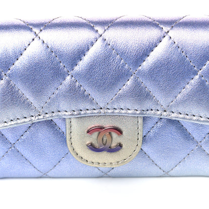 Chanel Gradient Metallic Calfskin Quilted Flap Card Holder Wallet Silver Blue Yellow Purple 5 of 10