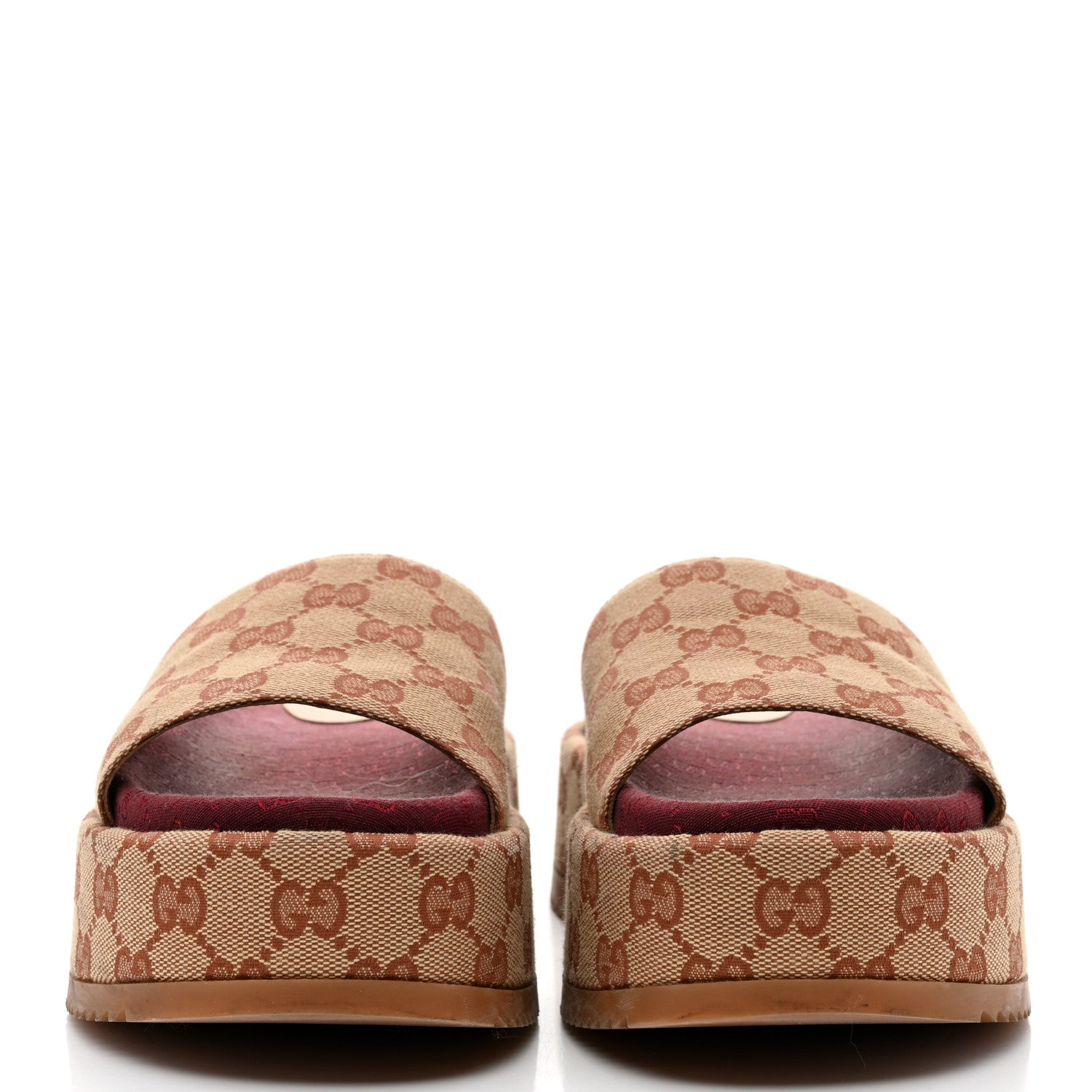 Gucci Canvas GG Monogram Angelina Platform Slide Sandals 37 Beige Ruggine 2 of 8