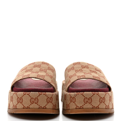 Gucci Canvas GG Monogram Angelina Platform Slide Sandals 37 Beige Ruggine 2 of 8