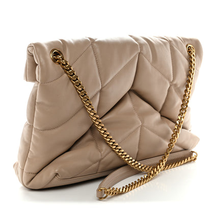Saint Laurent Lambskin Quilted Medium Loulou Puffer Monogram Chain Satchel Dark Beige 3 of 11