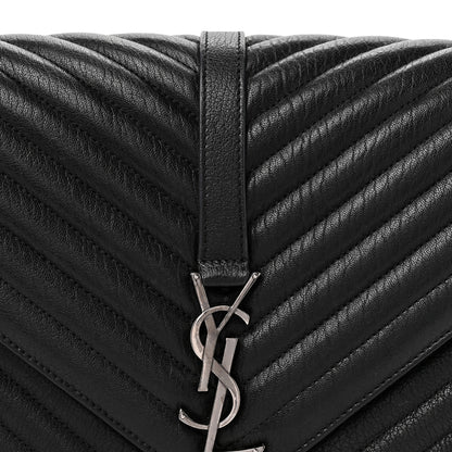 Saint Laurent Sheepskin Matelasse Chevron Monogram Large College Satchel Black 8 of 15