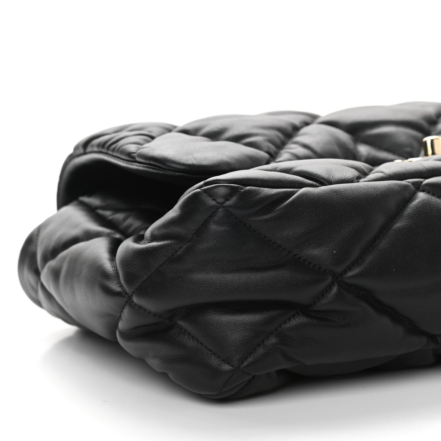 Calfskin Quilted Large Bubbly Flap Black