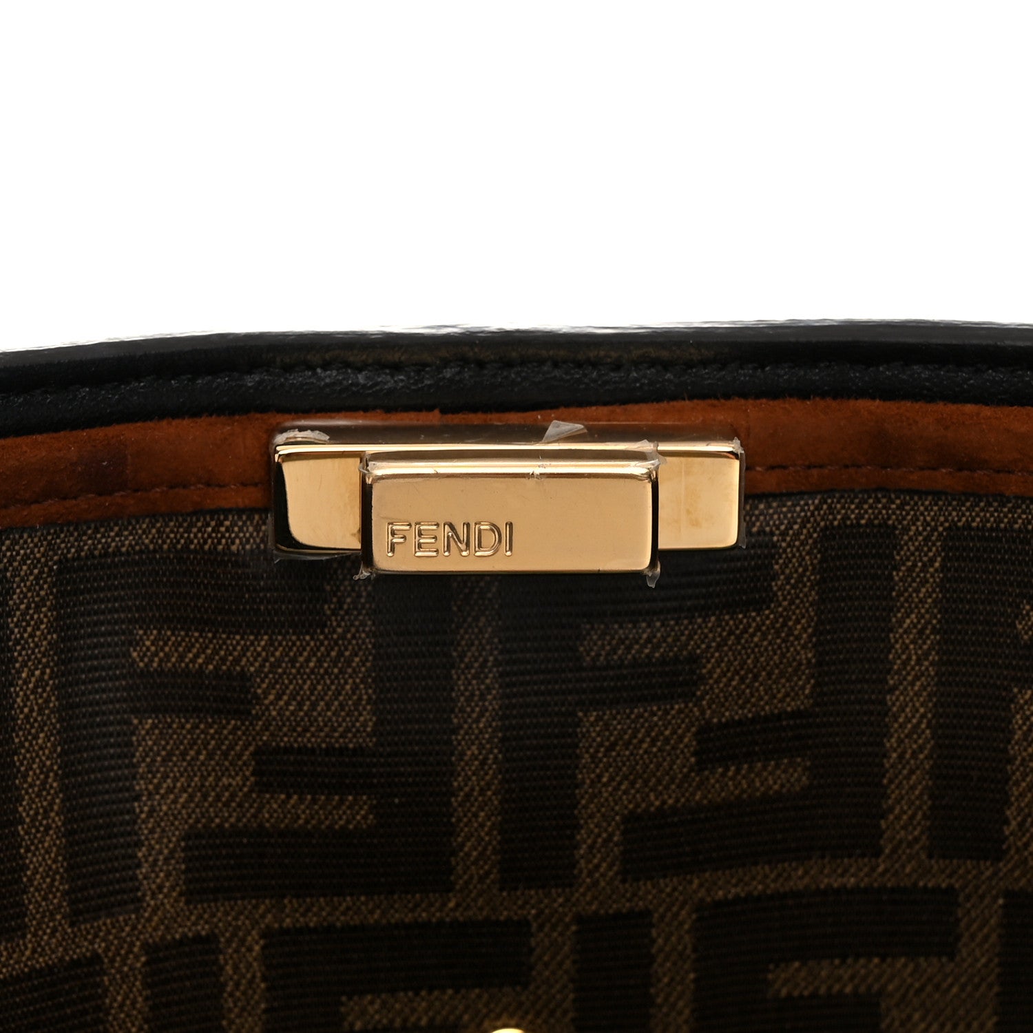 Fendi Camoscio Glazed Fabric FF 1974 Large Peekaboo X-Lite Cuoio Mogano Panna 5 of 8