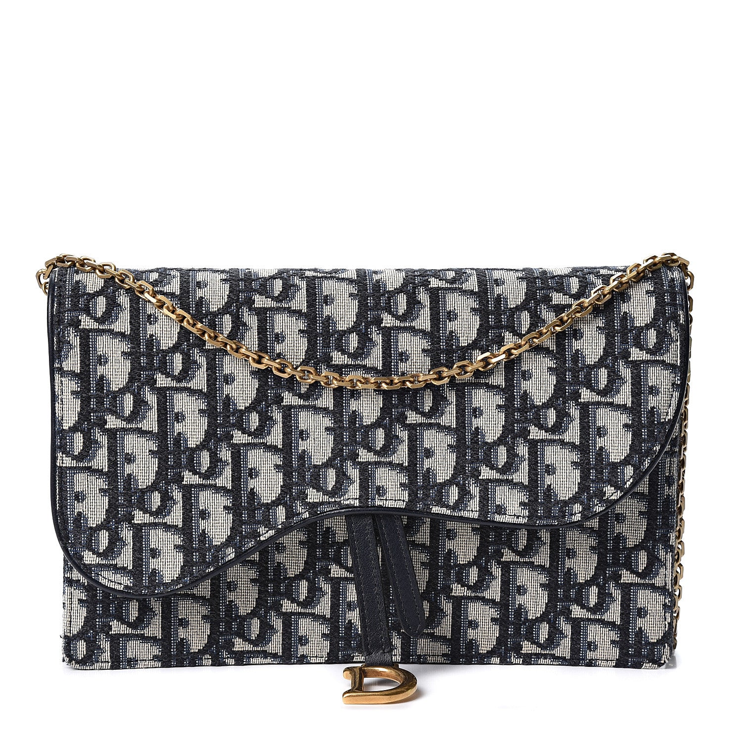 Christian Dior Oblique Saddle Chain Pouch Blue 1 of 9