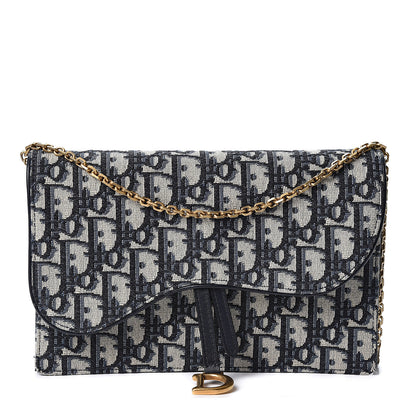 Christian Dior Oblique Saddle Chain Pouch Blue 1 of 9