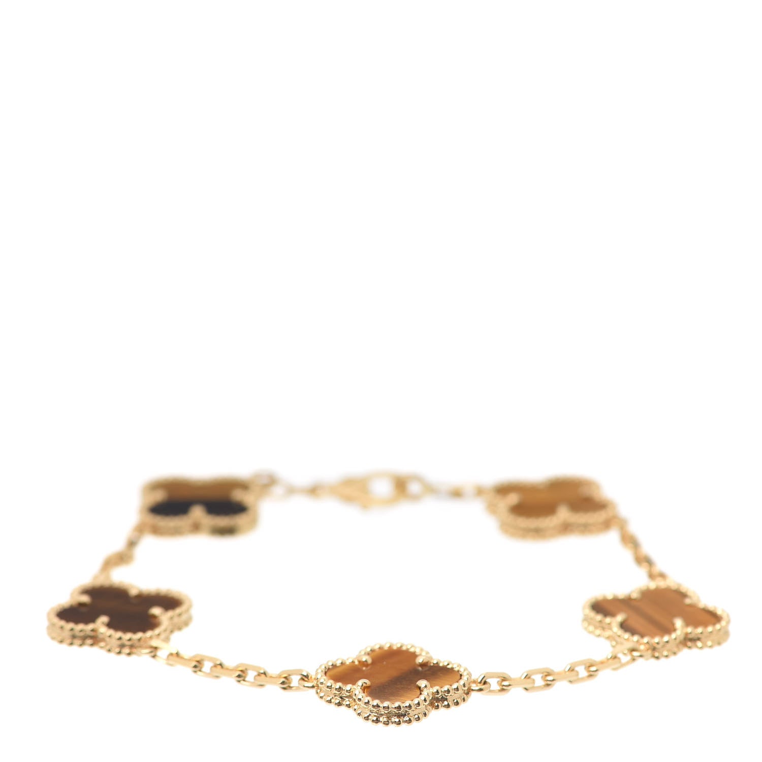 Van Cleef & Arpels 18K Yellow Gold Tiger Eye 5 Motifs Vintage Alhambra Bracelet 1 of 7