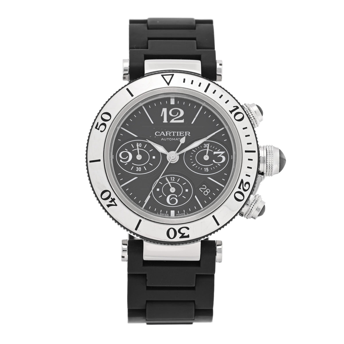 Stainless Steel Rubber 42mm Pasha Seatimer Date Chronograph Automatic Watch Black