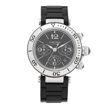 Cartier Stainless Steel Rubber 42mm Pasha Seatimer Date Chronograph Automatic Watch Black 1 of 4