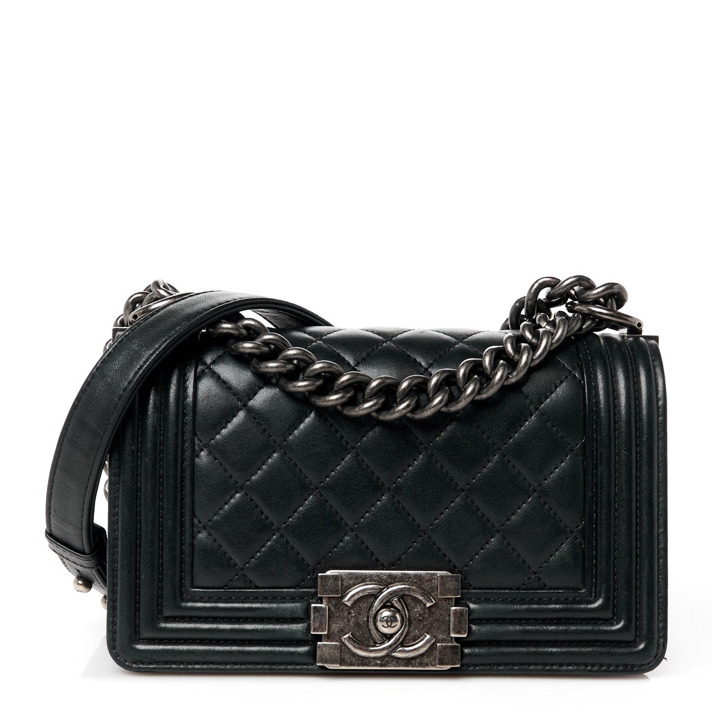 Lambskin Quilted Small Boy Flap Black