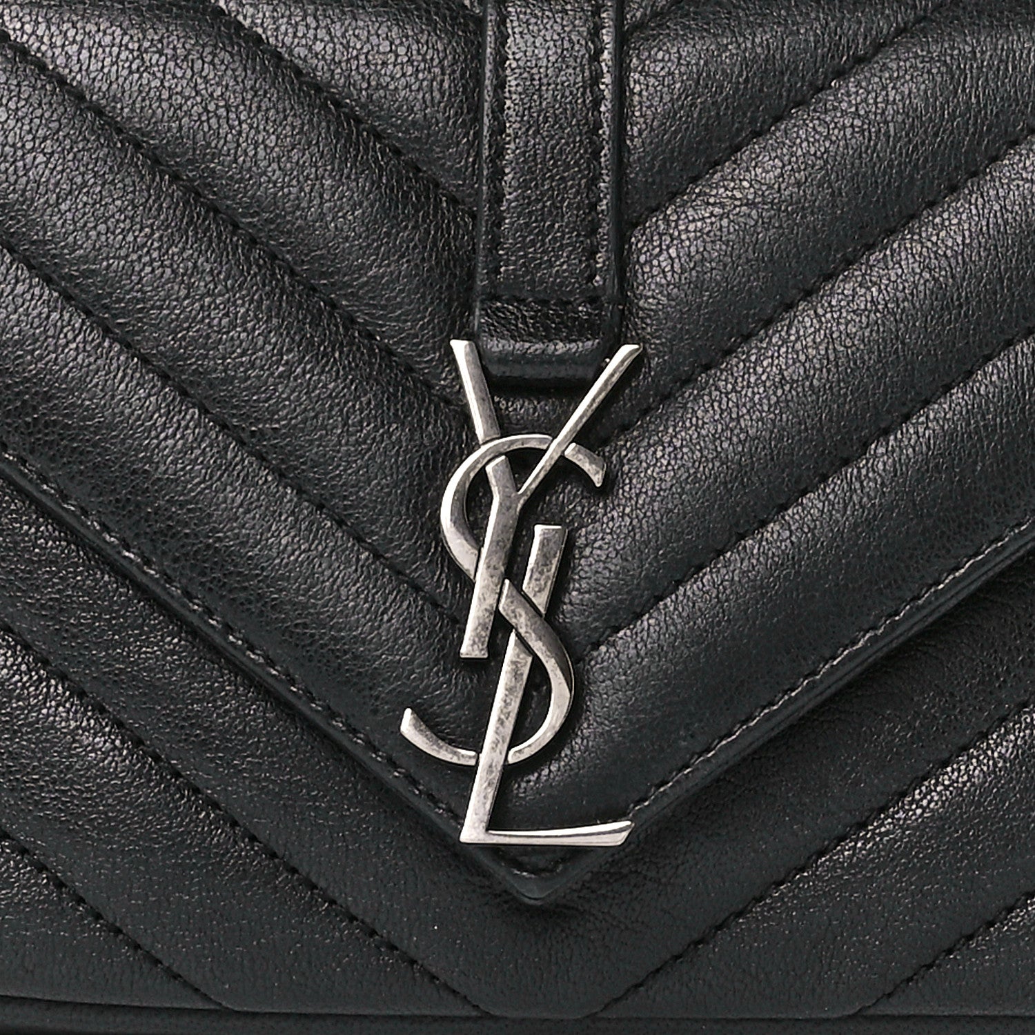 Saint Laurent Sheepskin Matelasse Chevron Monogram College Chain Wallet Black 8 of 11