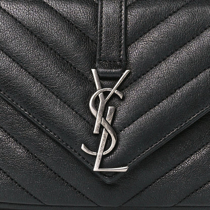 Saint Laurent Sheepskin Matelasse Chevron Monogram College Chain Wallet Black 8 of 11