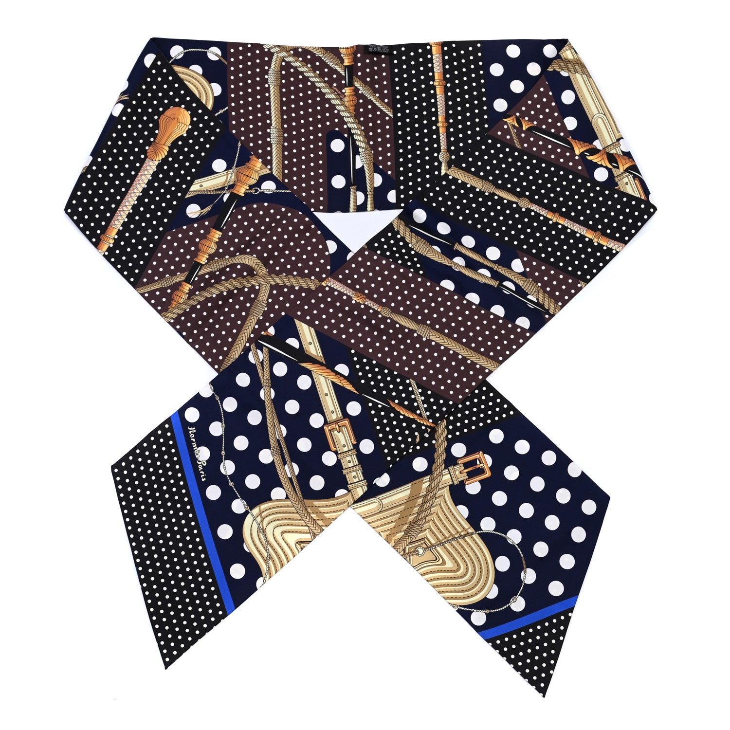 Hermes Silk Clic Clac a Pois Maxi Twilly Black Bleu Ebene 1 of 8