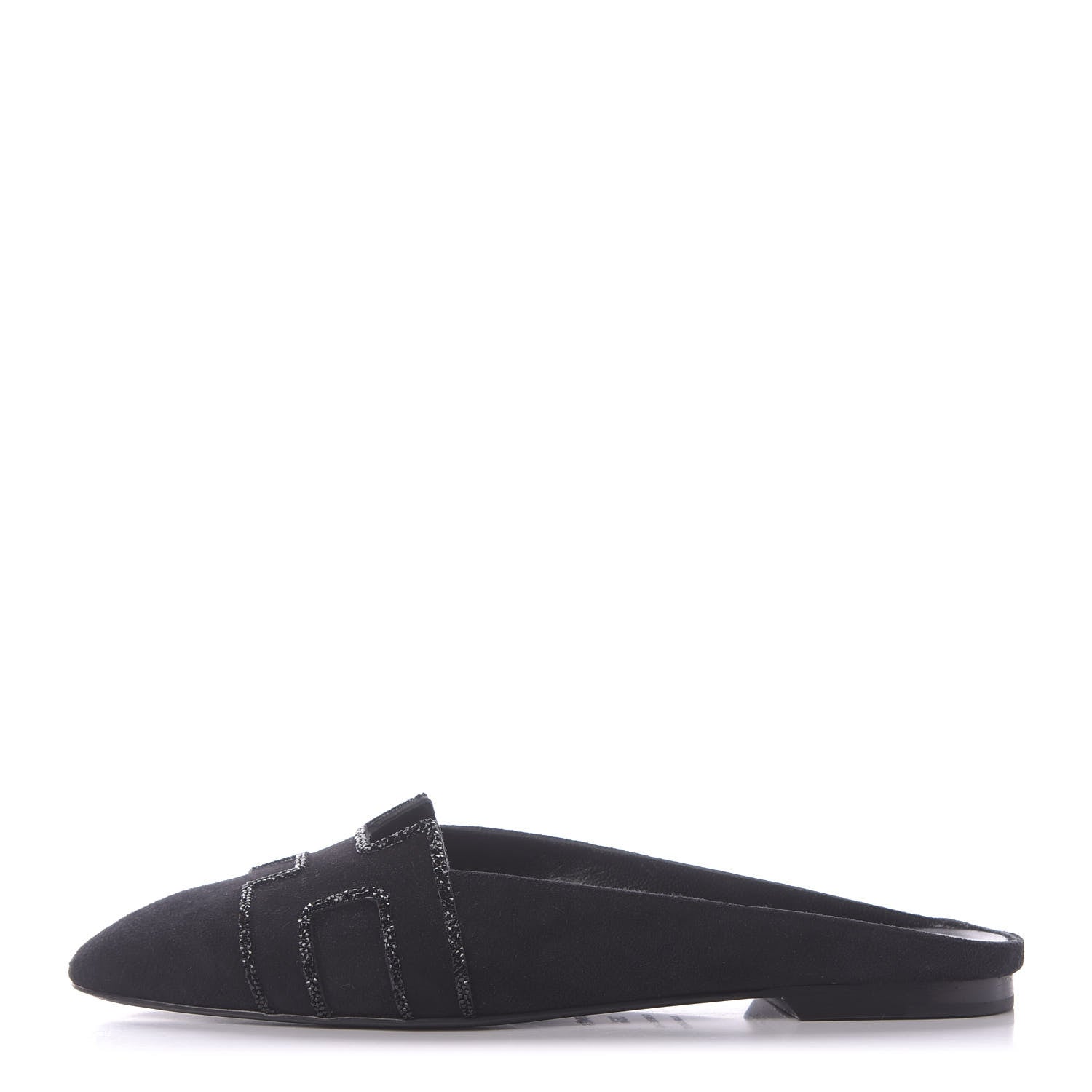 Hermes Suede Goatskin Rhinestone Roxane Mules 36.5 Black 1 of 11