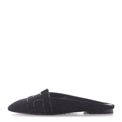 Hermes Suede Goatskin Rhinestone Roxane Mules 36.5 Black 1 of 11