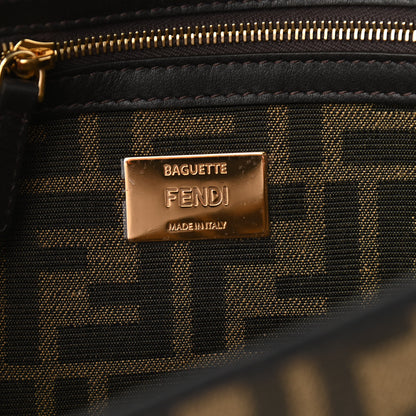 Fendi Fabric Jacquard FF 1974 Medium Baguette Tobacco Moro Black 6 of 9