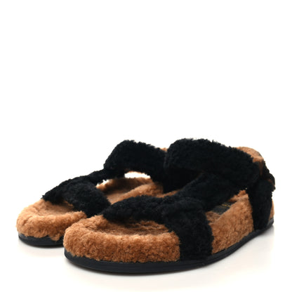 Fendi Shearling FF Fendi Feel Sandals 38 Tobacco Black 3 of 9