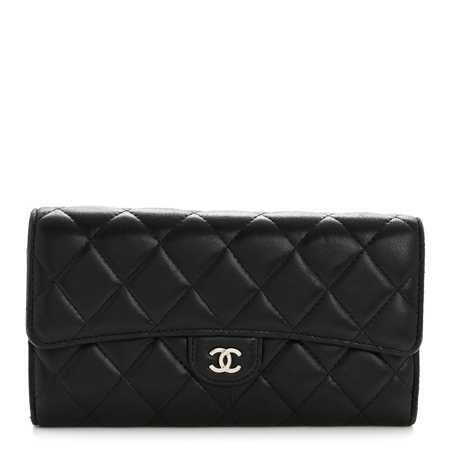 Chanel Lambskin Quilted Large Gusset Flap Wallet Black 1 of 11