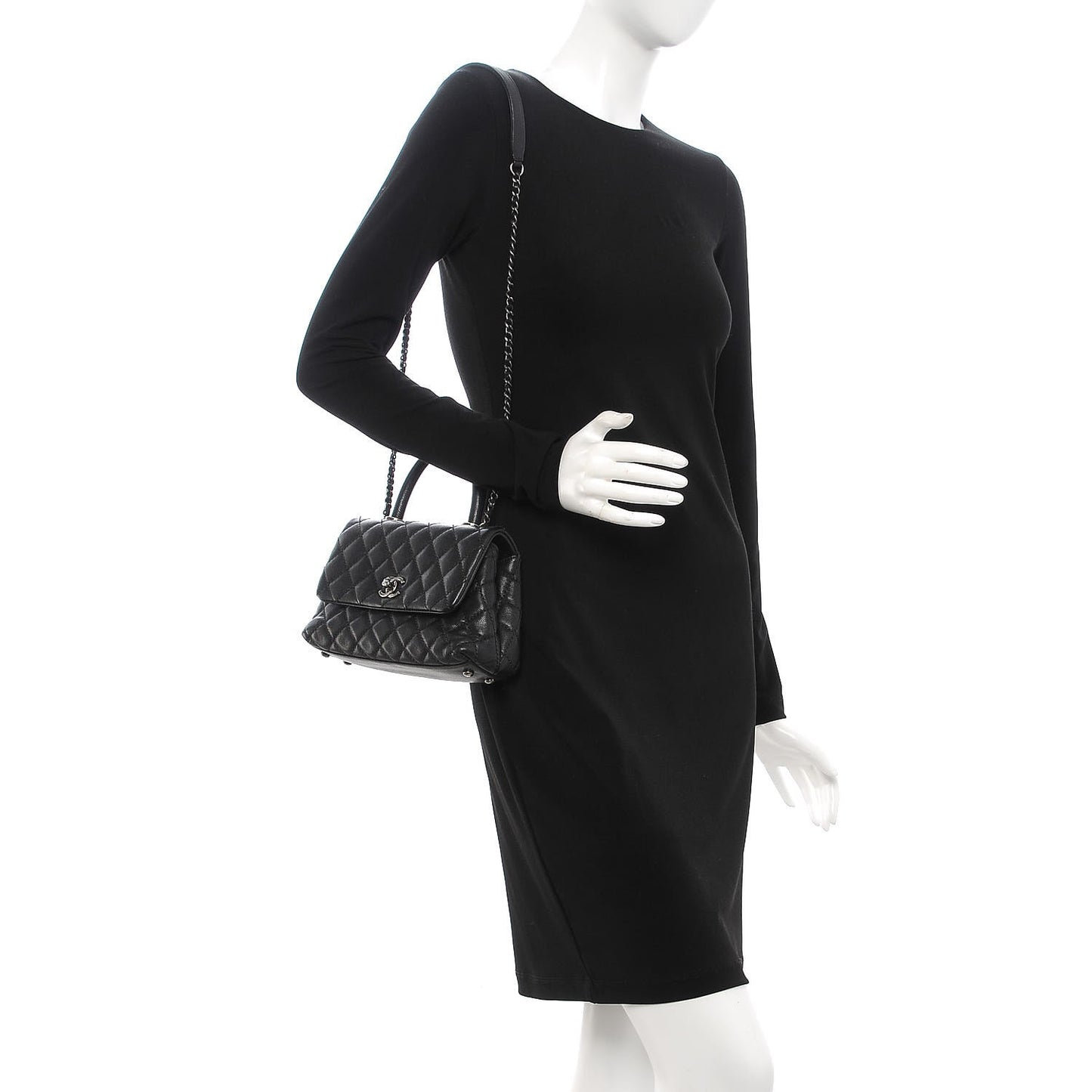 Caviar Quilted Mini Coco Handle Flap Black