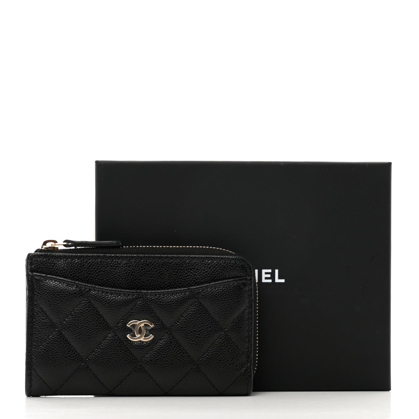 Caviar Quilted CC Zip Around Card Holder Black