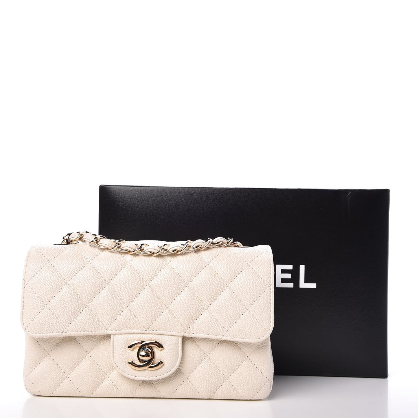 Caviar Quilted Mini Rectangular Flap White