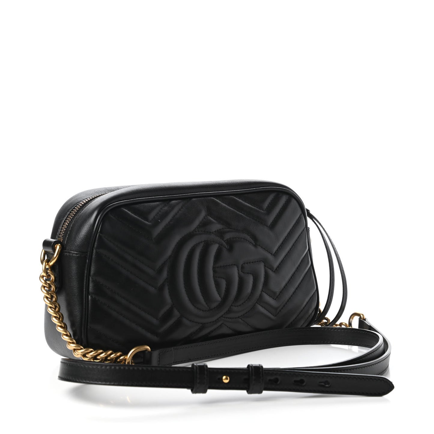 Calfskin Matelasse Small GG Marmont Chain Shoulder Bag Black