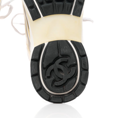 Chanel Fabric Laminated Calfskin Stretch CC Womens Sneakers 37.5 White Gold Silver 6 of 8