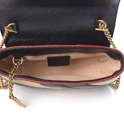 Gucci Vintage Effect Calfskin Matelasse Diagonal Striped Super Mini Torchon GG Marmont Shoulder Bag Black Beige 5 of 11