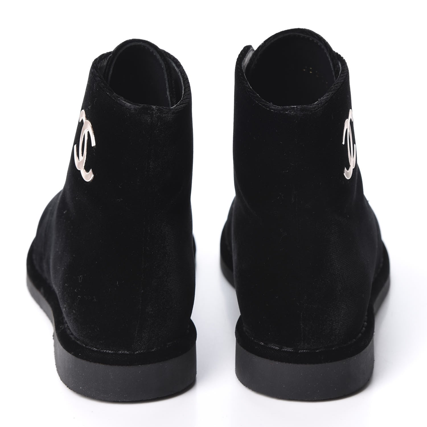 Chanel Velvet CC Lace Up Boots 36.5 Black 5 of 9