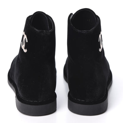 Chanel Velvet CC Lace Up Boots 36.5 Black 5 of 9