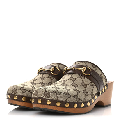 Gucci Monogram Goatskin Horsebit Clog Mules 40 Beige Ebony Brown Sugar 4 of 14