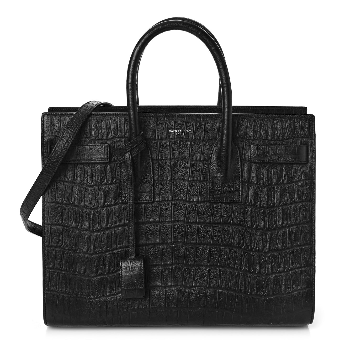 Calfskin Crocodile Embossed Small Sac de Jour Black
