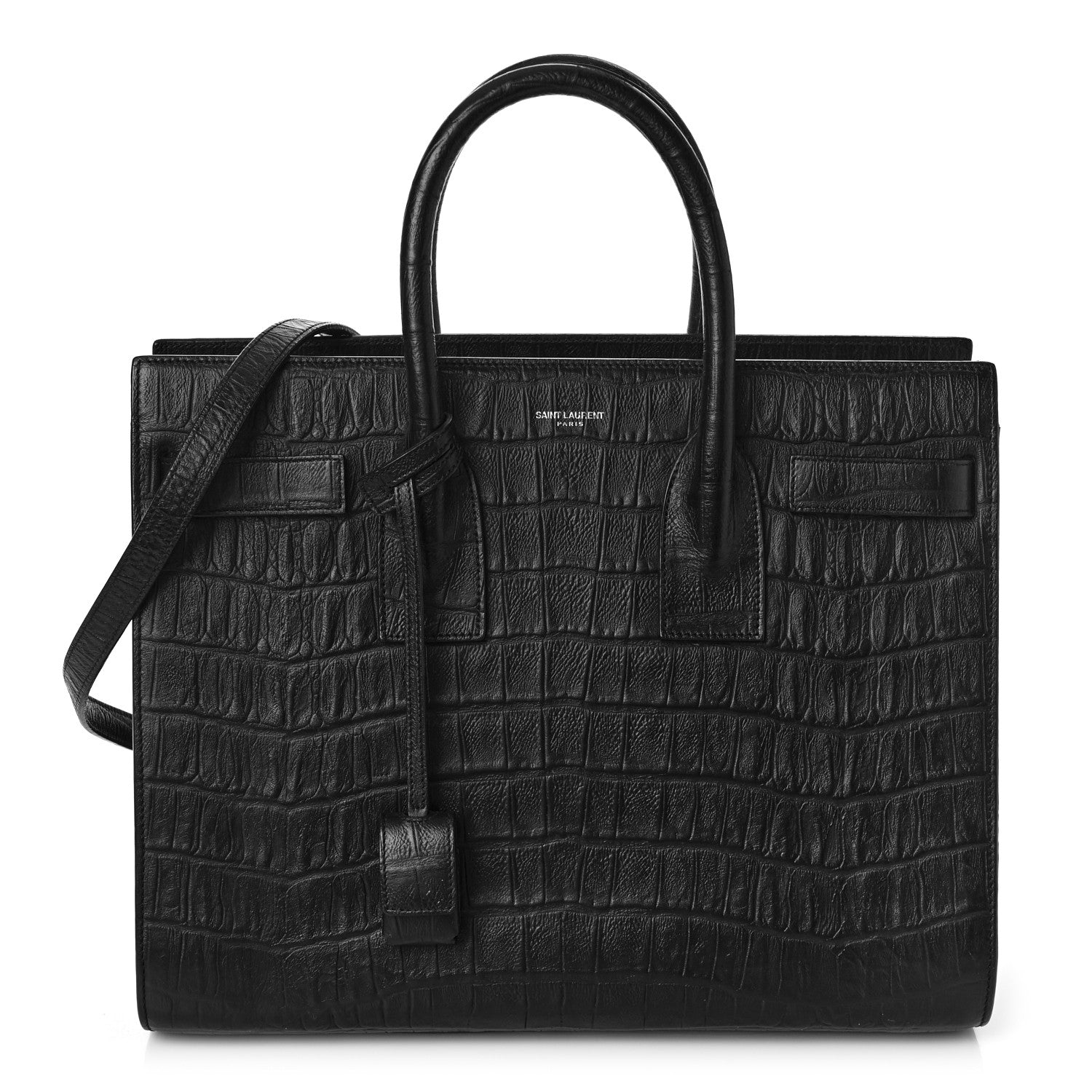 Saint Laurent Calfskin Crocodile Embossed Small Sac de Jour Black 1 of 11
