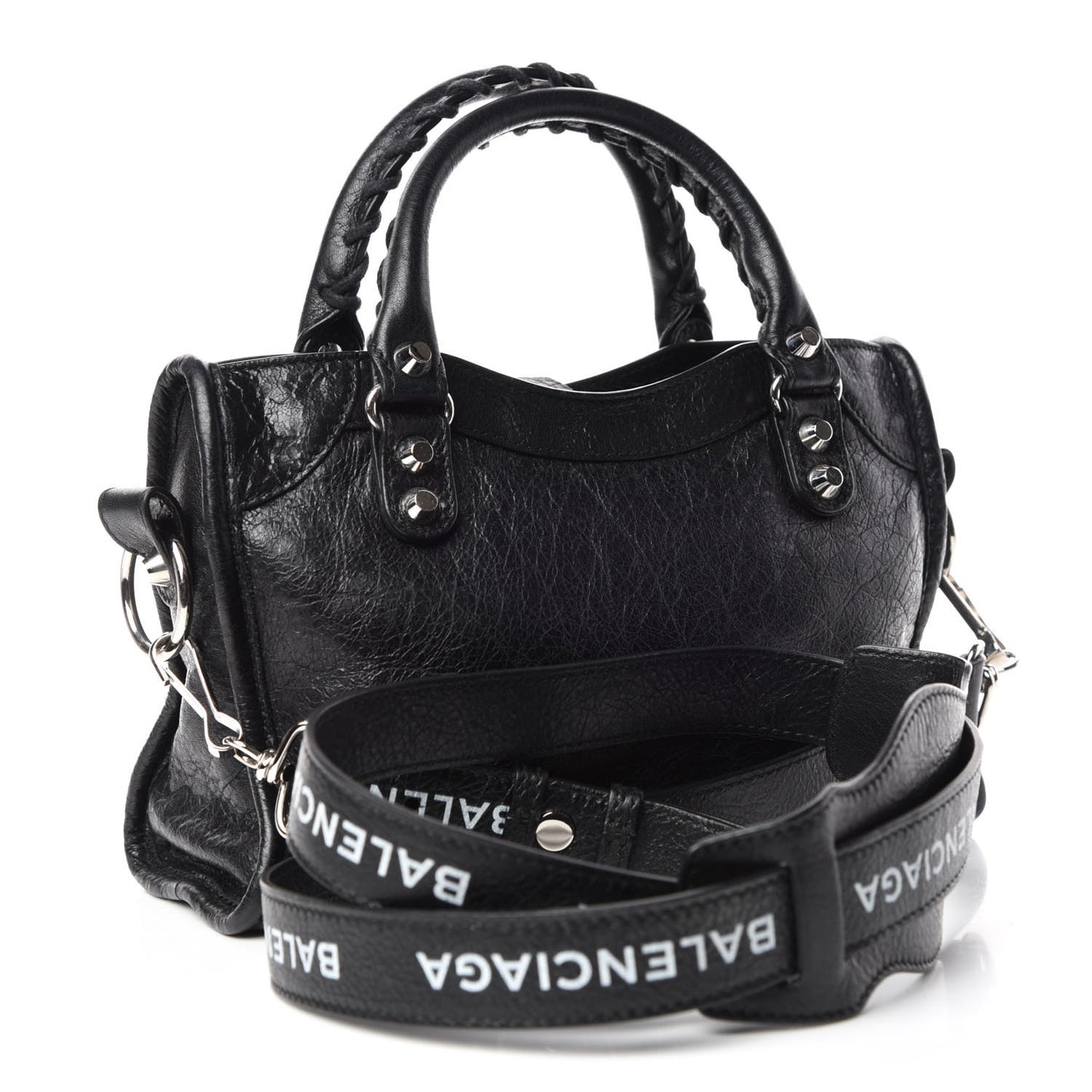 Agneau Classic Silver Hardware Mini City Logo Strap Black White