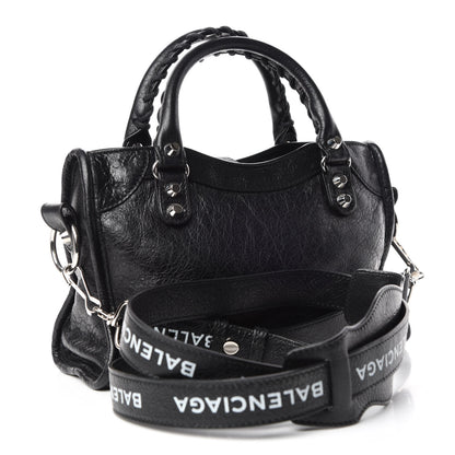 Balenciaga Agneau Classic Silver Hardware Mini City Logo Strap Black White 3 of 14