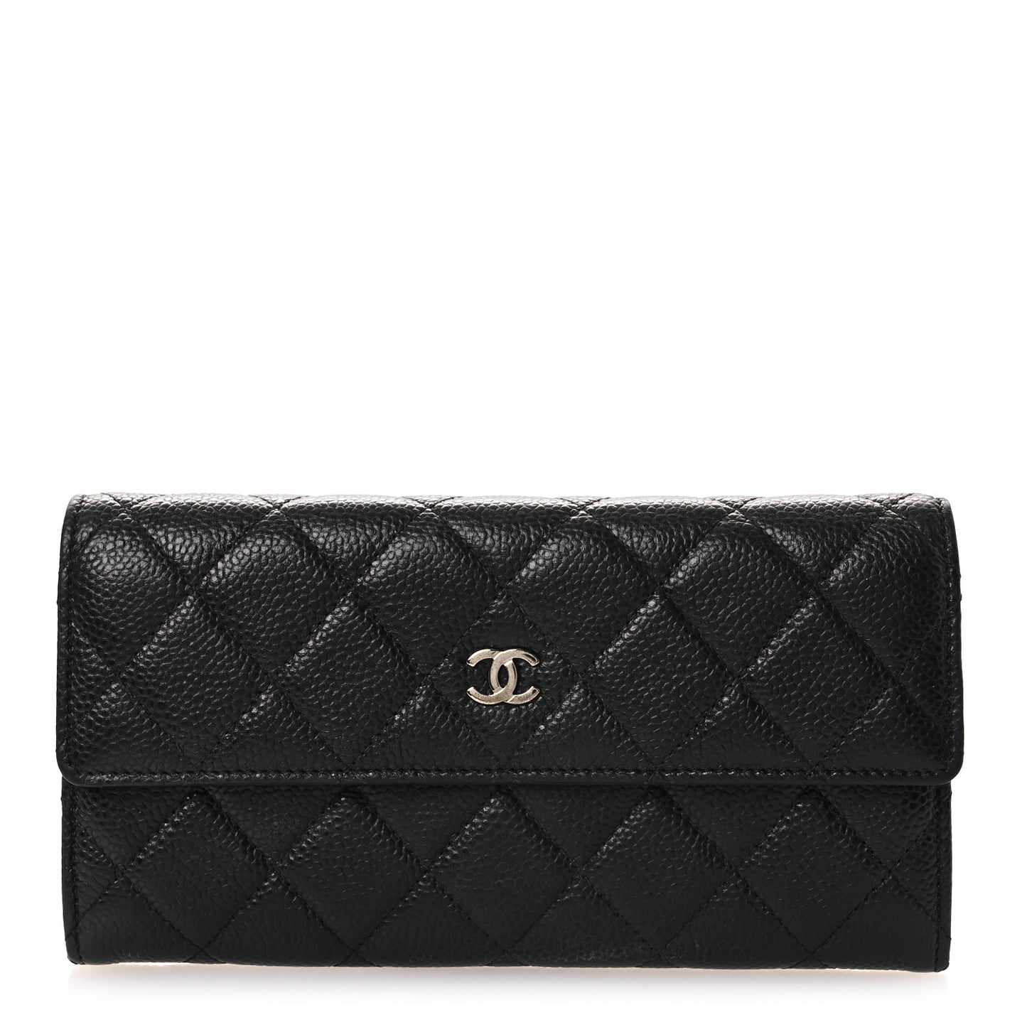 Caviar Quilted Large Gusset Flap Wallet Black