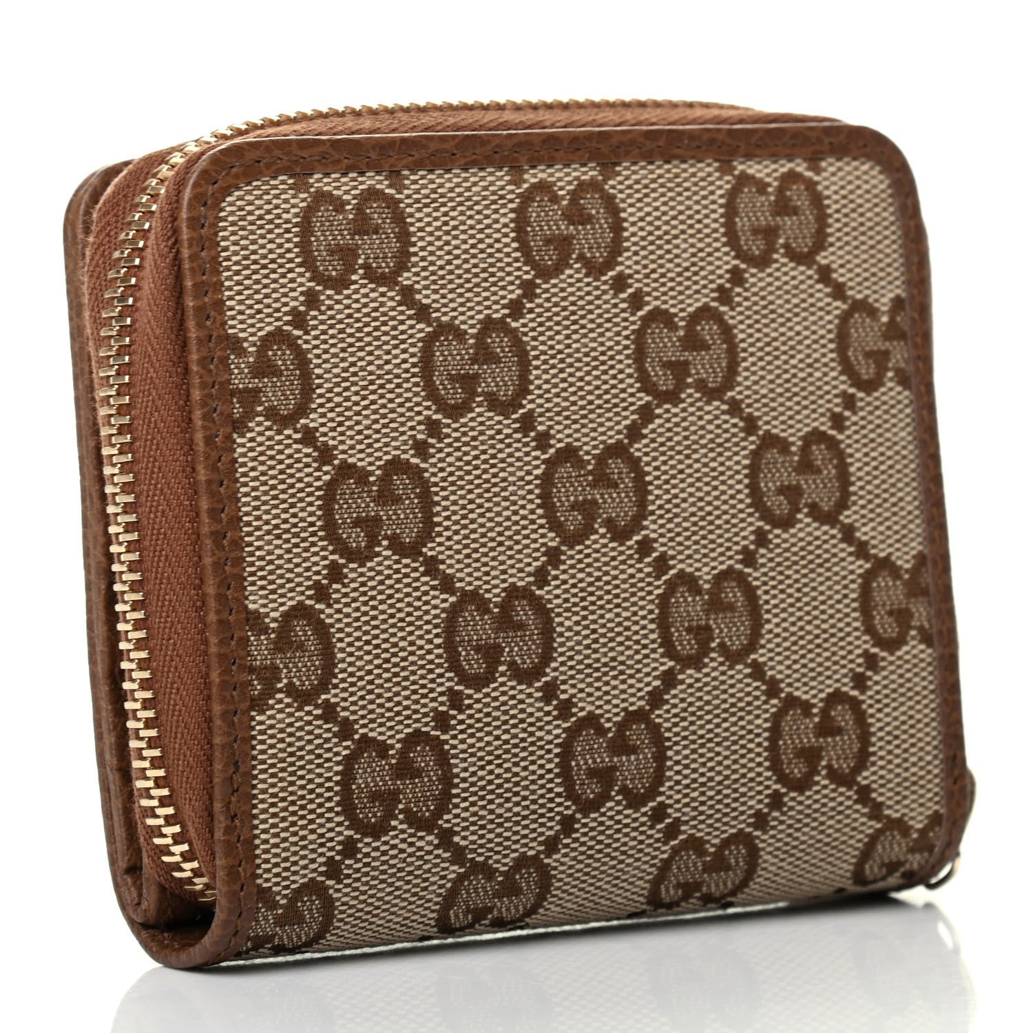 Gucci Monogram Dollar Calfskin Zip Around French Wallet Beige Ebony Tabacco 3 of 9