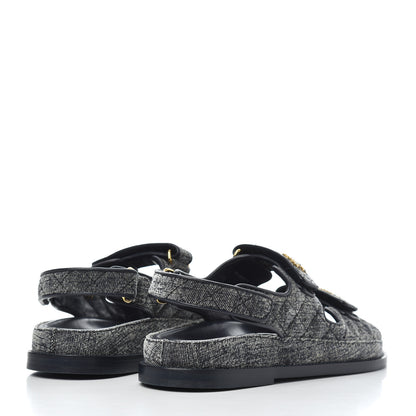 Chanel Velvet Velcro Dad Sandals 37 Grey 4 of 11