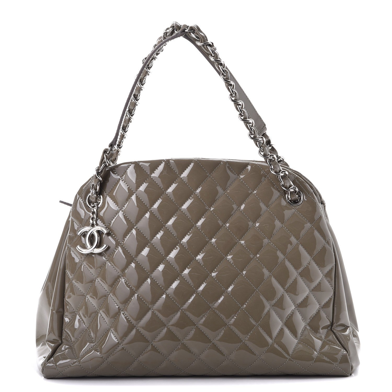 Chanel Patent Quilted Large Just Mademoiselle Bowling Bag Grey 1 of 9